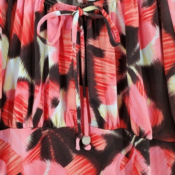 Vtg Judy Knapp Floral Top Blouse sz L California Orange Pink Stretch Y2K Autumn - Picture 6 of 8